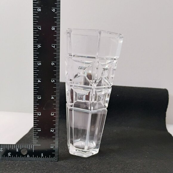 Rosenthal Crystal, DOMUS, Cut Squares, Clear Flower Vase, 8" Hexagonal Glass - Picture 2 of 8